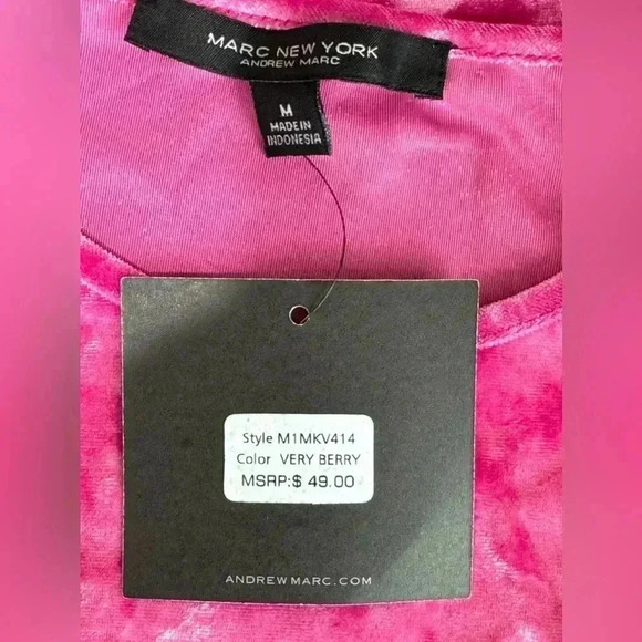 Marc New York Pink Velvet Cinch Sleeve Crew Neck - Size M - Picture 9 of 11